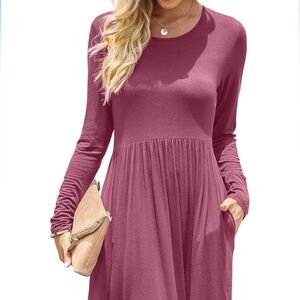 Casual Pink A-Line Dress with Bishop Sleeves